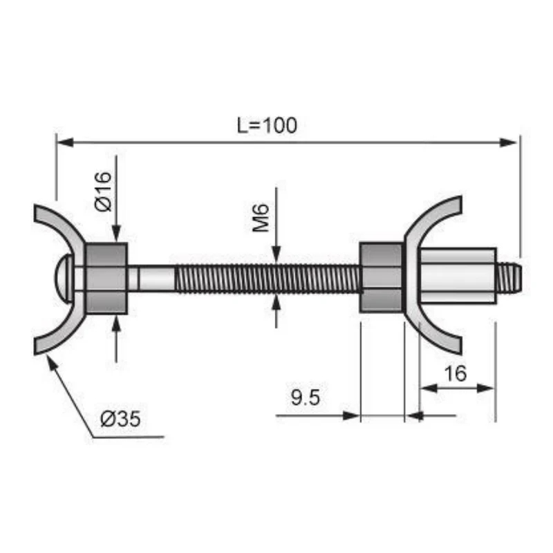 Connecteur de plan de travail M6x100mm
