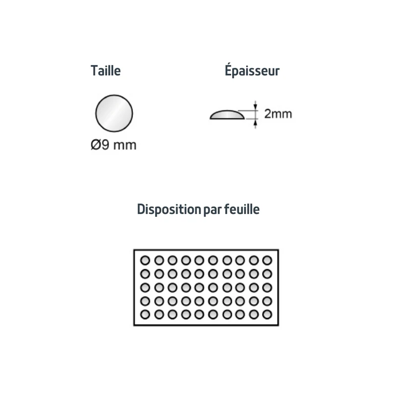 Pastille autocollante ronde transparente 9x2mm