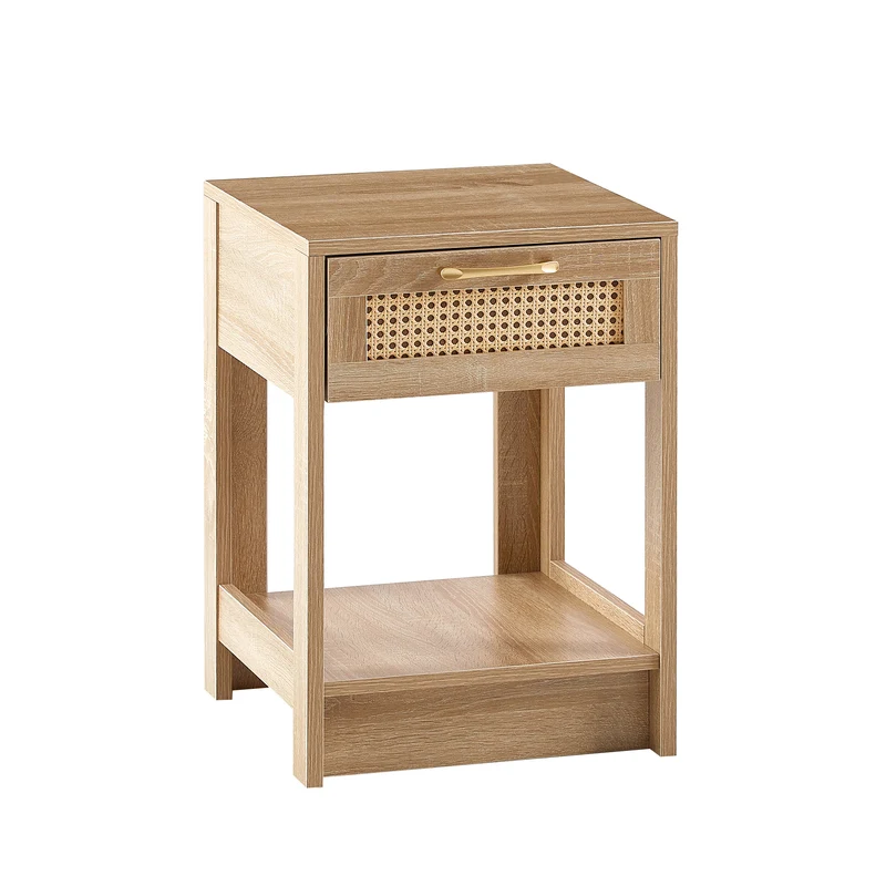 Table de chevet effet bois en rotin moderne avec tiroir 40x40x55 cm LYRICINE