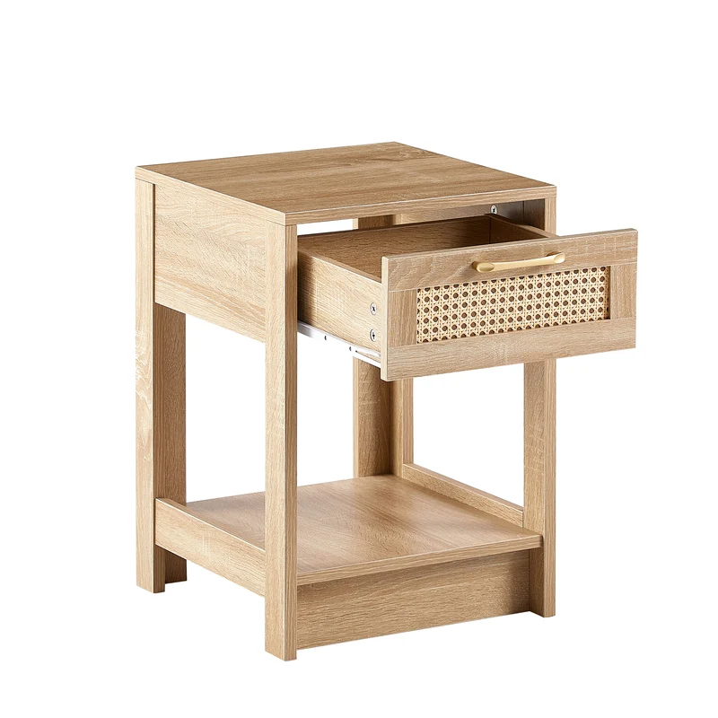 Table de chevet effet bois en rotin moderne avec tiroir 40x40x55 cm LYRICINE