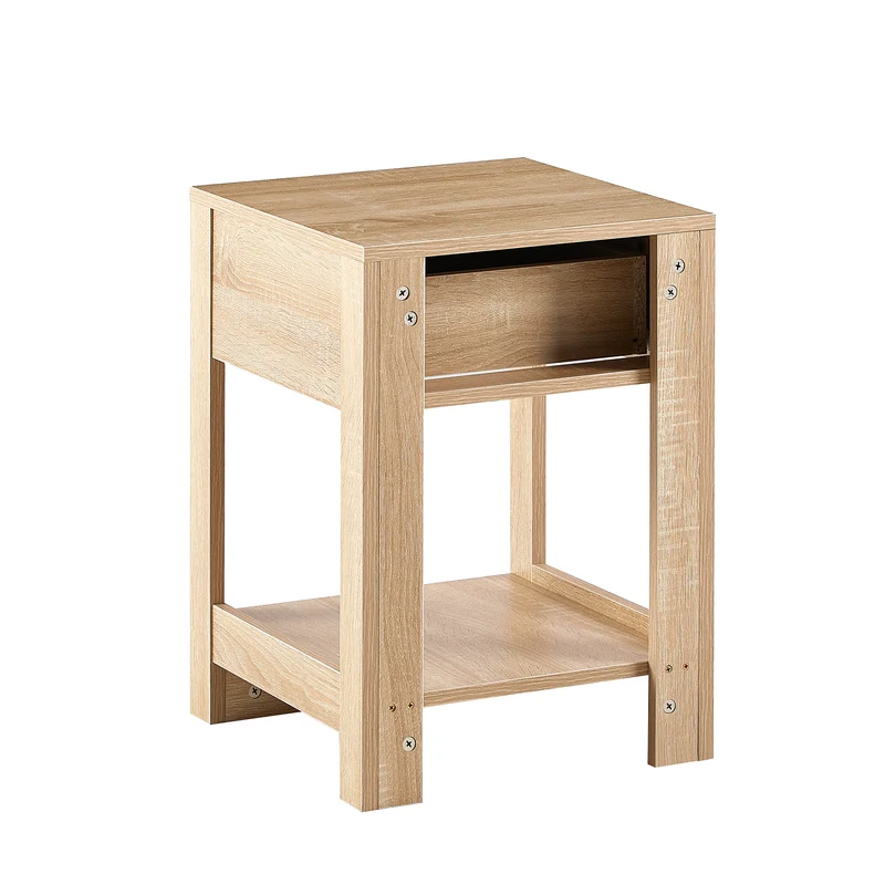 Table de chevet effet bois en rotin moderne avec tiroir 40x40x55 cm LYRICINE