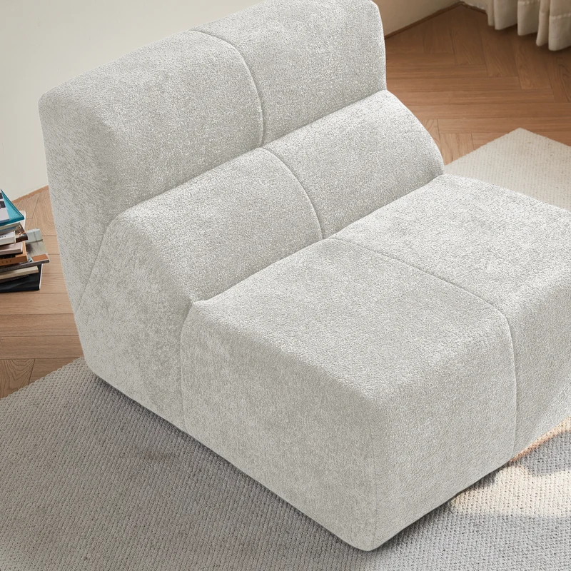 Fauteuil chauffeuse en velours bouclé blanc cassé ECHOLOQUE