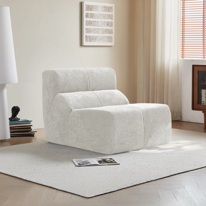 Fauteuil chauffeuse en velours bouclé blanc cassé ECHOLOQUE