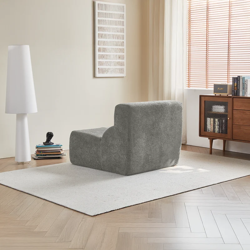 Fauteuil chauffeuse en velours bouclé gris clair ASTRAELLA