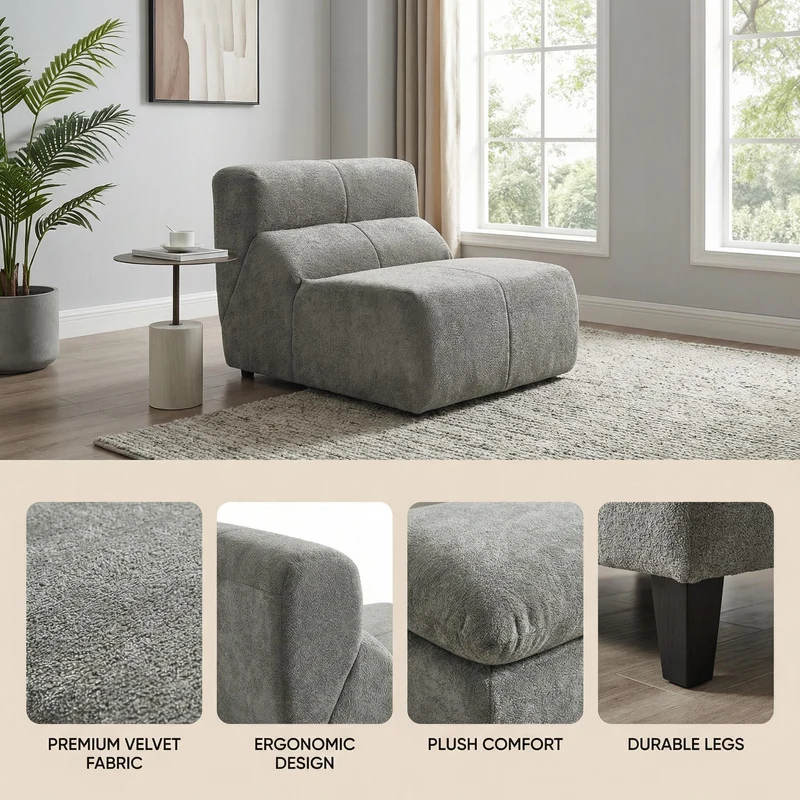Fauteuil chauffeuse en velours bouclé gris clair ASTRAELLA