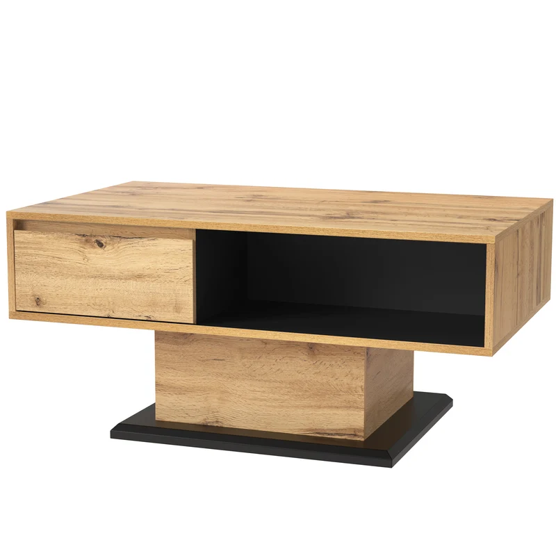 Table basse grain de bois avec rangement double face et tiroir 100x47x60 EINPHATH