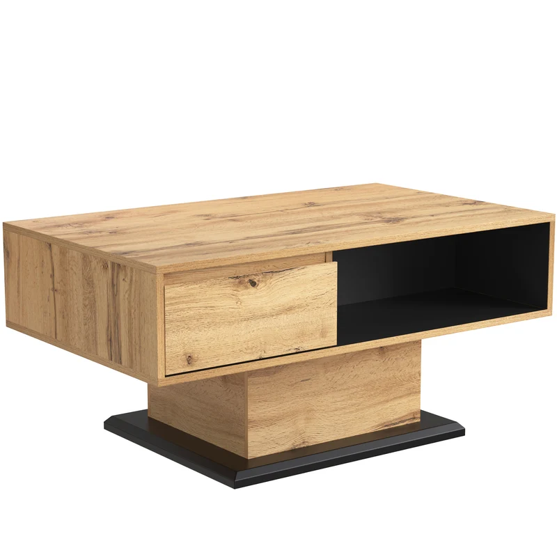 Table basse grain de bois avec rangement double face et tiroir 100x47x60 EINPHATH