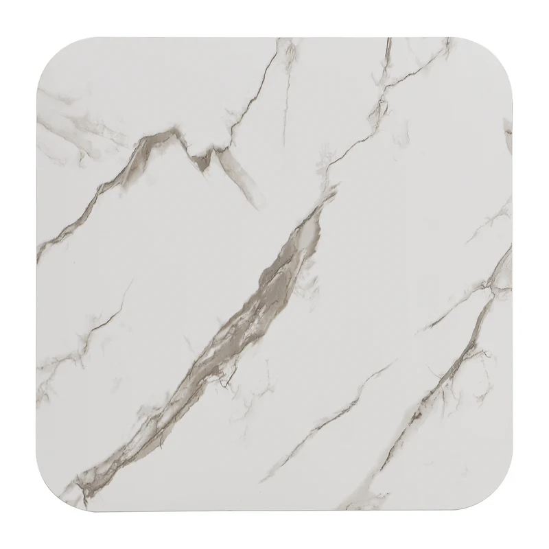 Ensemble de 2 tables basses gigognes carrées effet marbre blanc avec tiroir pieds dorés SHUGOK WHITE