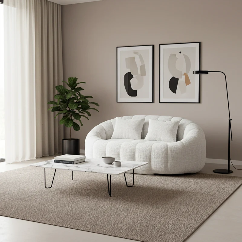 Canapé compact rond 2 places Loveseat en chenille beige et 2 cousins AMBERPATH