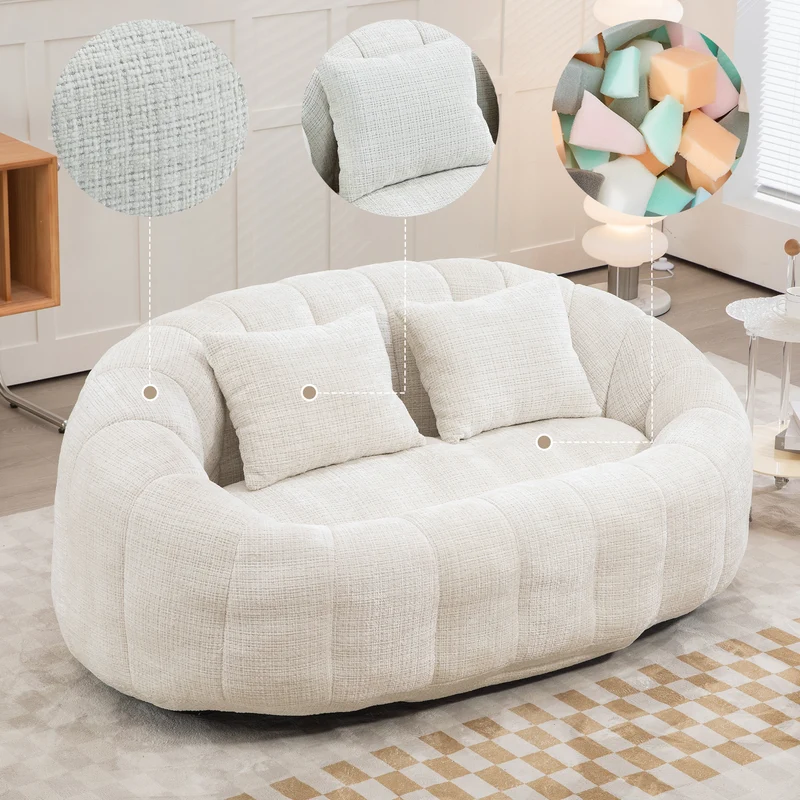 Canapé compact rond 2 places Loveseat en chenille beige et 2 cousins AMBERPATH