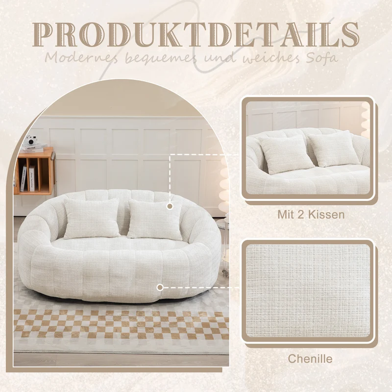 Canapé compact rond 2 places Loveseat en chenille beige et 2 cousins AMBERPATH