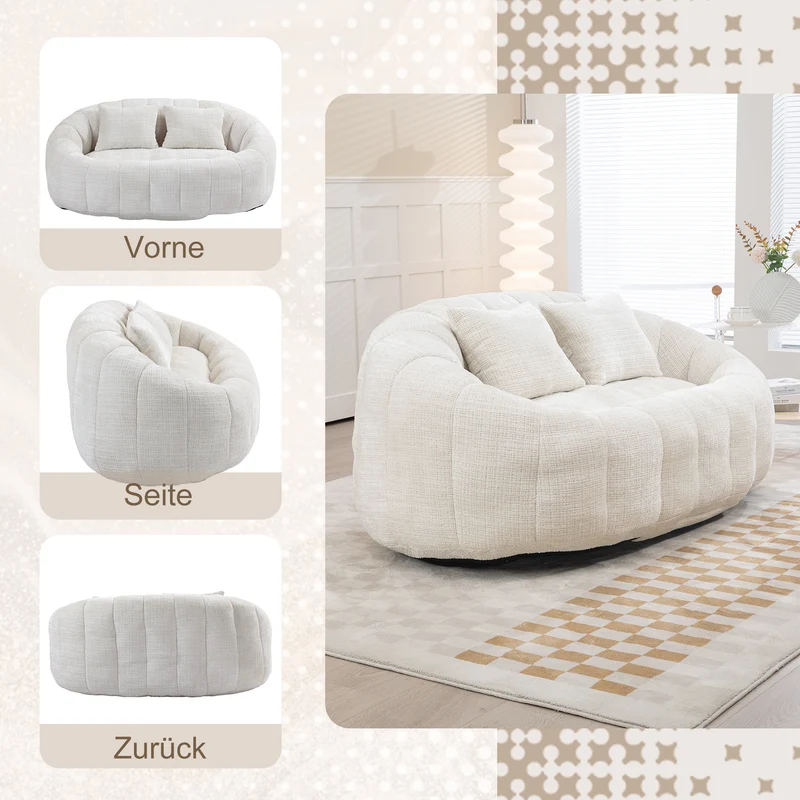 Canapé compact rond 2 places Loveseat en chenille beige et 2 cousins AMBERPATH