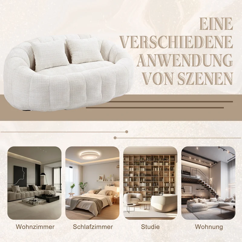 Canapé compact rond 2 places Loveseat en chenille beige et 2 cousins AMBERPATH