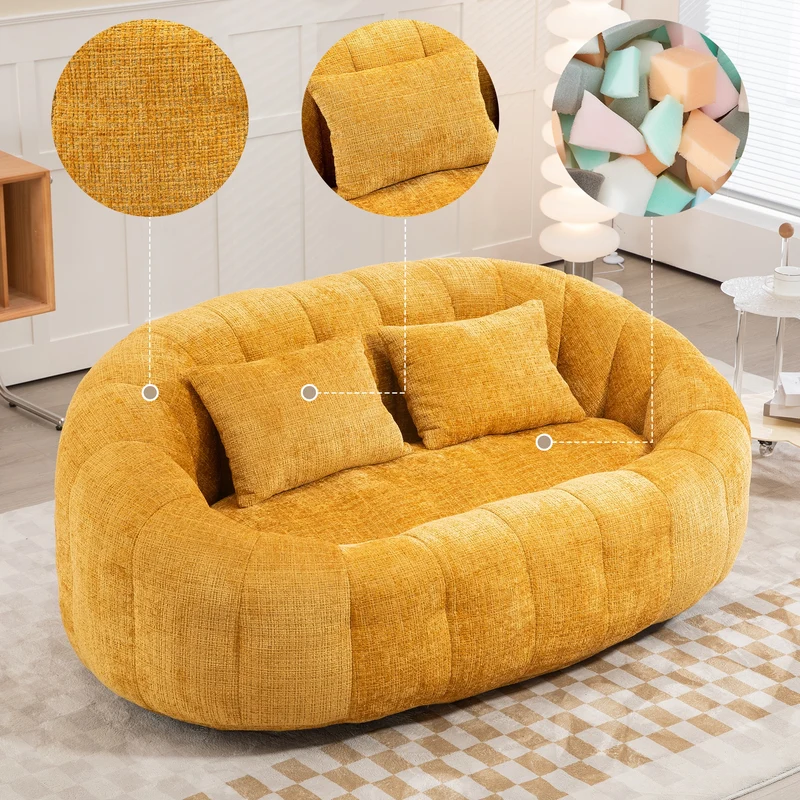 Canapé compact rond 2 places Loveseat en tissu chenille jaune et 2 cousins TANGLENET