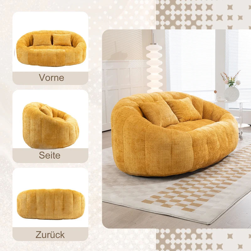 Canapé compact rond 2 places Loveseat en tissu chenille jaune et 2 cousins TANGLENET
