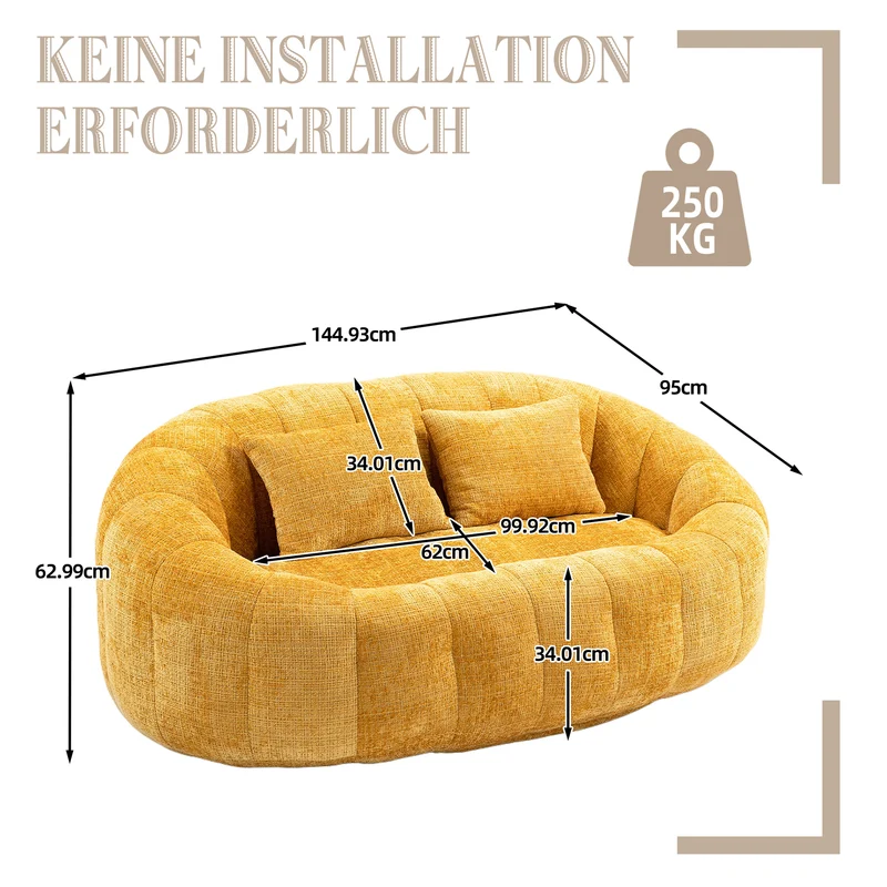 Canapé compact rond 2 places Loveseat en tissu chenille jaune et 2 cousins TANGLENET