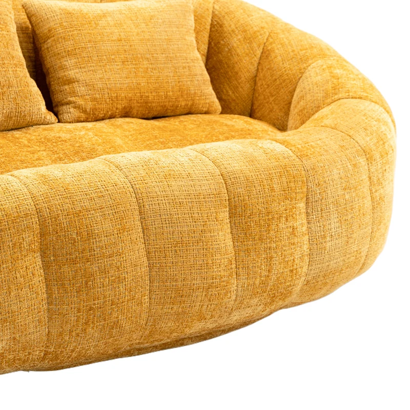 Canapé compact rond 2 places Loveseat en tissu chenille jaune et 2 cousins TANGLENET