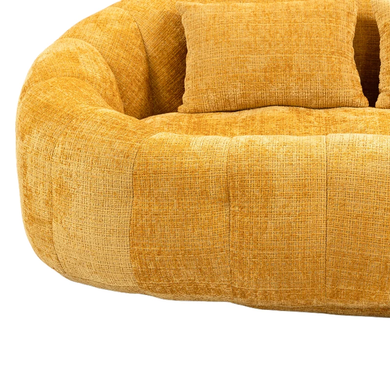 Canapé compact rond 2 places Loveseat en tissu chenille jaune et 2 cousins TANGLENET