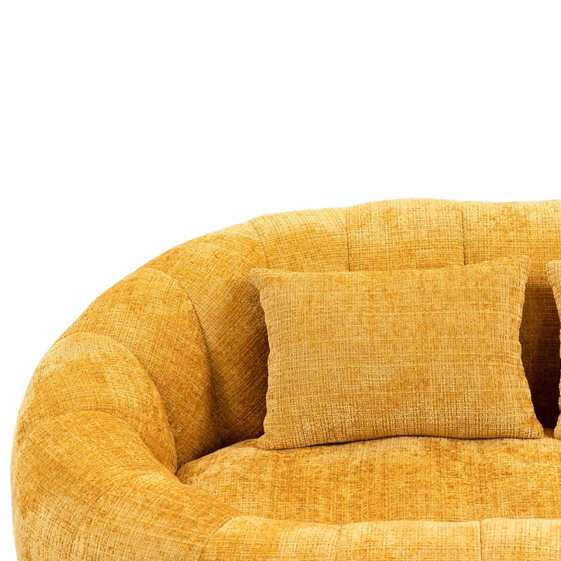 Canapé compact rond 2 places Loveseat en tissu chenille jaune et 2 cousins TANGLENET