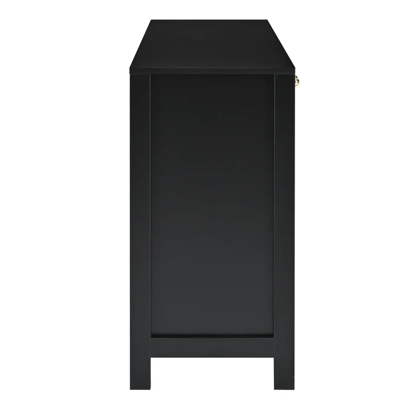 Buffet vintage noir 4 portes en rotin courbées UNNEL