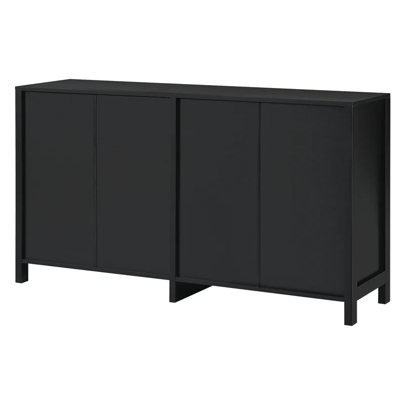 Buffet vintage noir 4 portes en rotin courbées UNNEL
