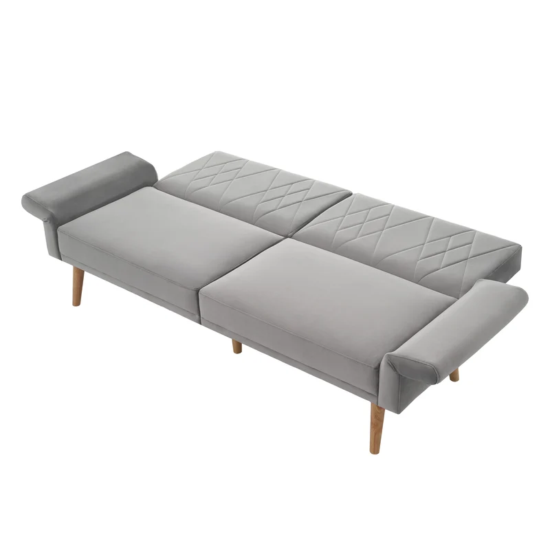 Canapé convertible 2 places en velours gris clair dossiers et accoudoirs réglables SCREVIDS