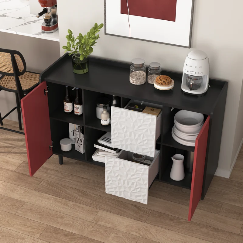 Buffet de rangement moderne noir rouge et blanc KHUTS