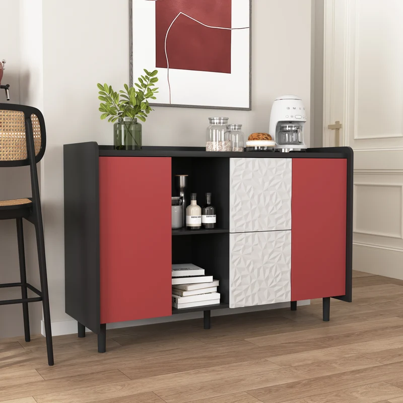 Buffet de rangement moderne noir rouge et blanc KHUTS