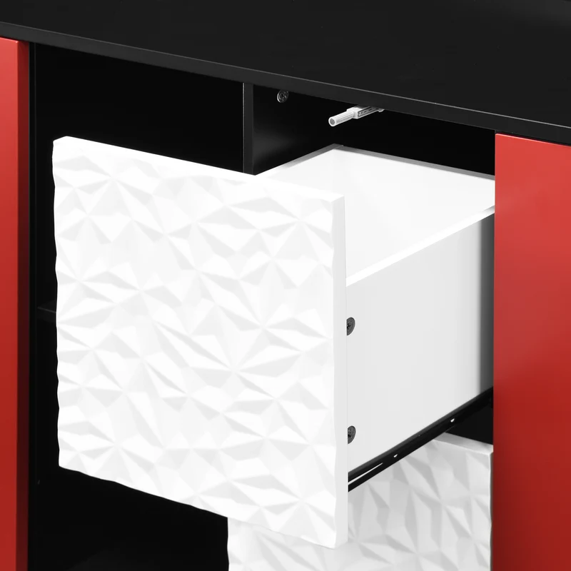 Buffet de rangement moderne noir rouge et blanc KHUTS