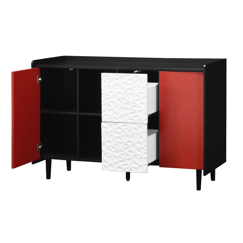 Buffet de rangement moderne noir rouge et blanc KHUTS