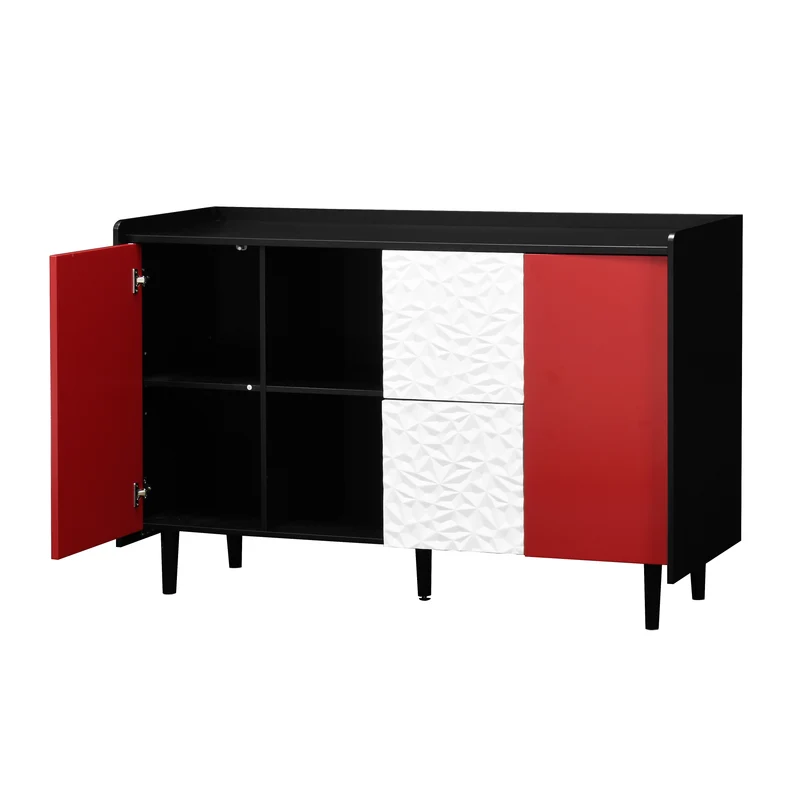 Buffet de rangement moderne noir rouge et blanc KHUTS