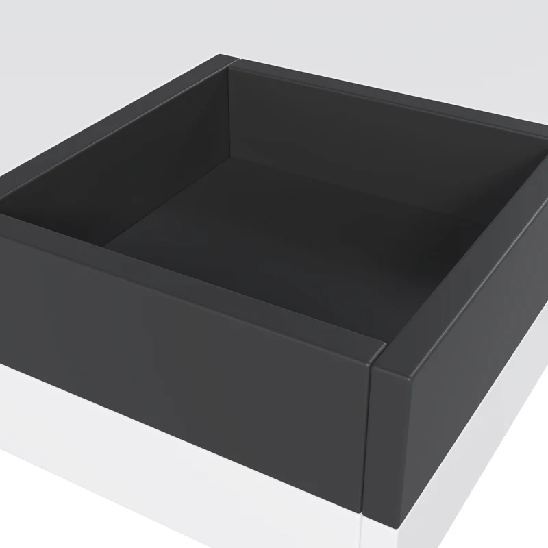 Table basse carrée blanc brillant noir bicolore éclairage LED avec boîte de rangement amovible CROKS WHITE