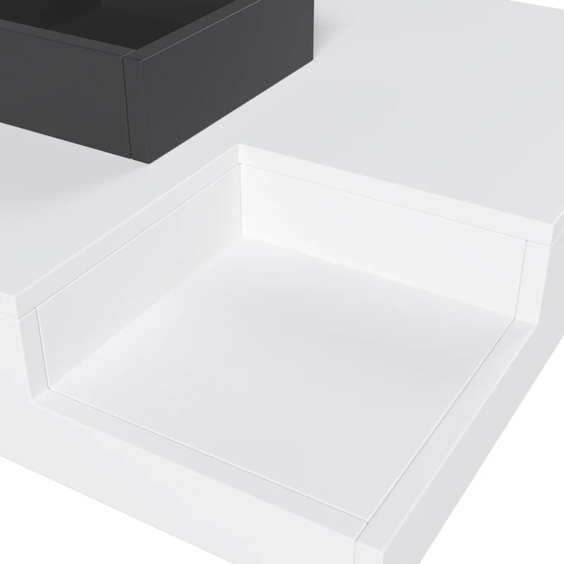 Table basse carrée blanc brillant noir bicolore éclairage LED avec boîte de rangement amovible CROKS WHITE