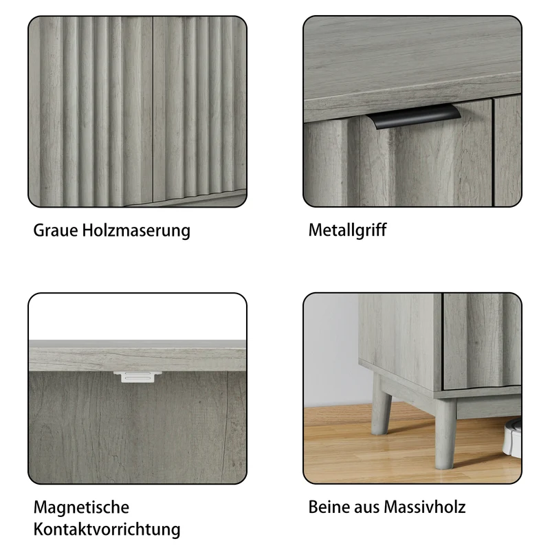 Buffet effet bois gris bords rainurés 2 portes 80*39*85cm VUHLOS