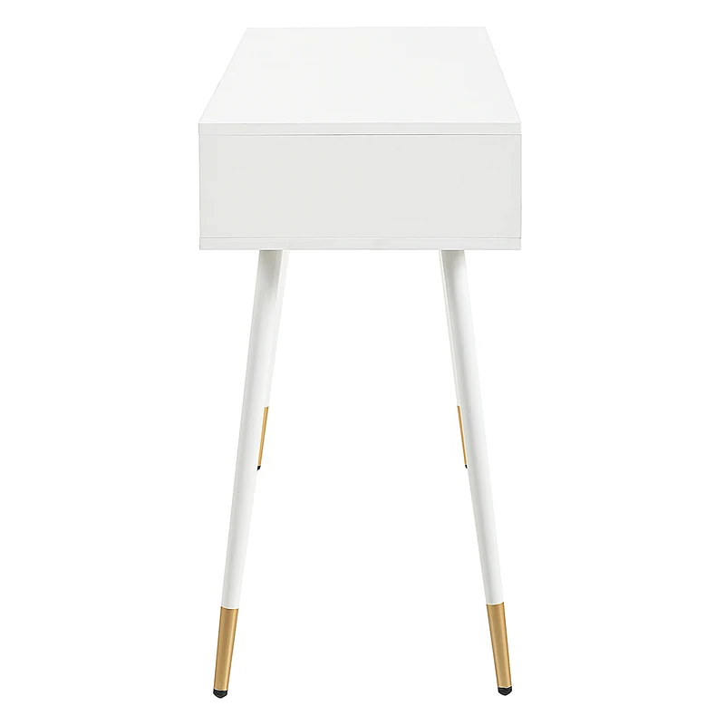 Coiffeuse moderne blanche avec 2 tiroirs, pieds en métal doré 100x40x76 cm MYSTERET