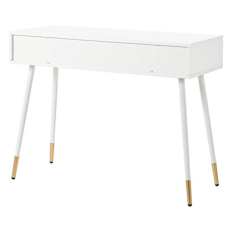 Coiffeuse moderne blanche avec 2 tiroirs, pieds en métal doré 100x40x76 cm MYSTERET