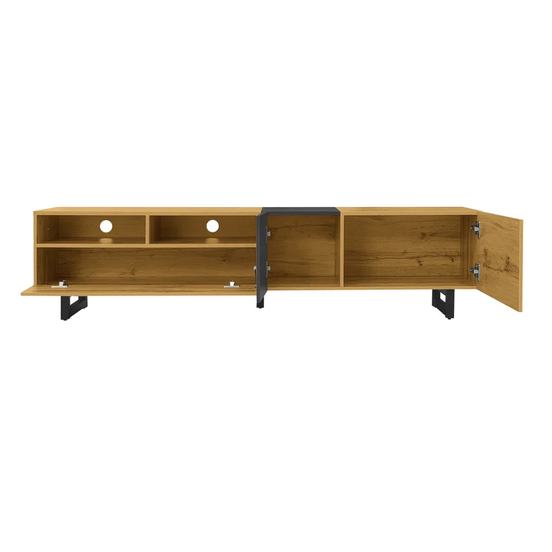Meuble TV moderne aux couleurs contrastées avec grain de bois et gris 170 cm RIPTIDE