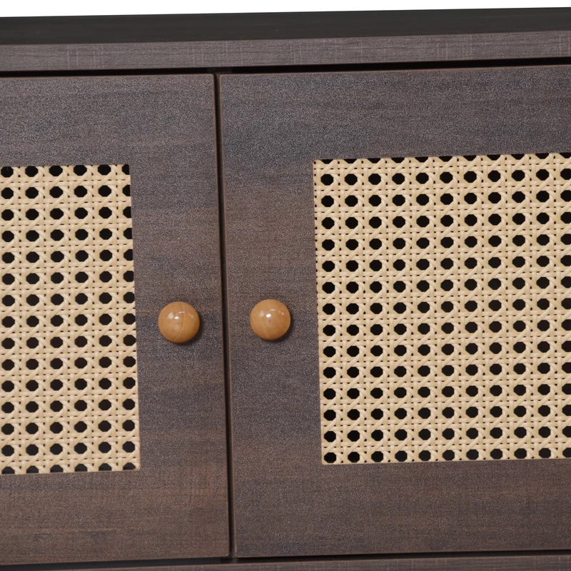 Meuble TV effet marron noyer portes en rotin 2 portes 2 tiroirs CEDARSONG