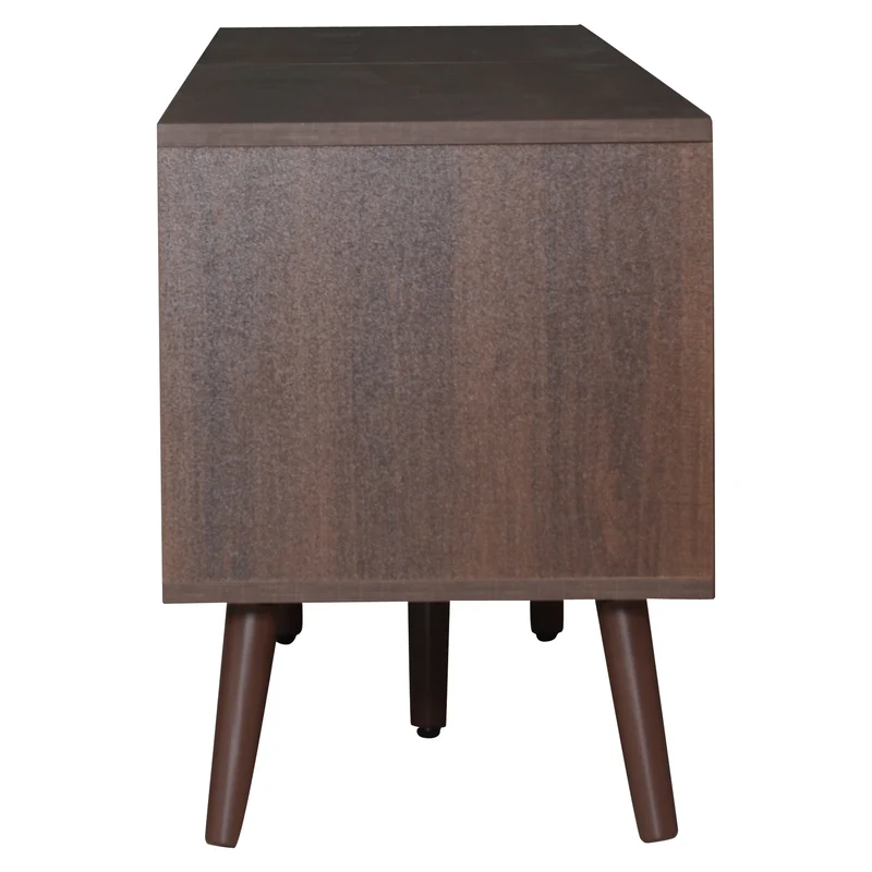 Meuble TV effet marron noyer portes en rotin 2 portes 2 tiroirs CEDARSONG