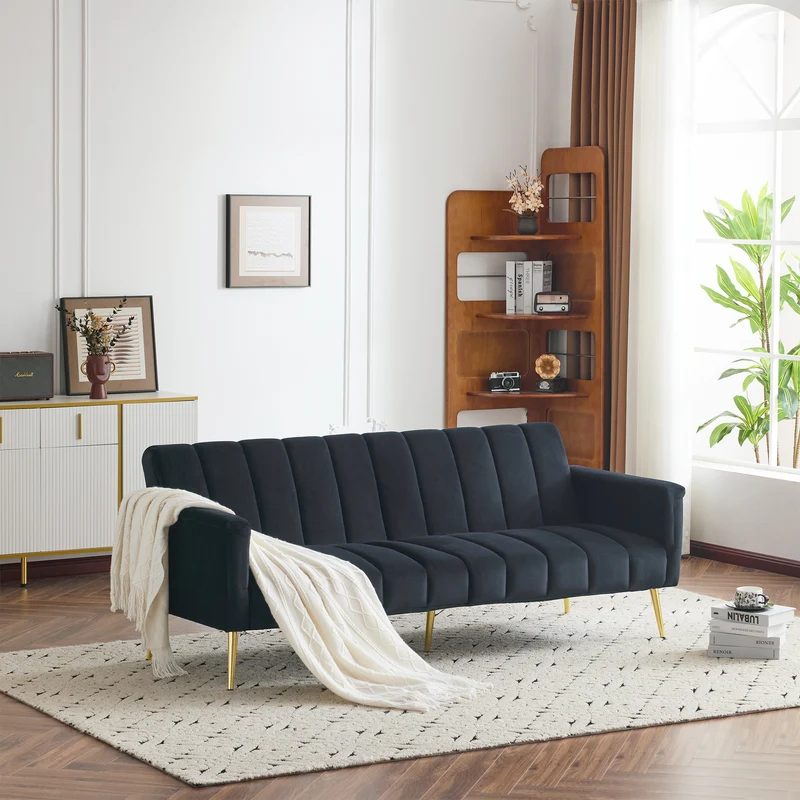 Canapé convertible 3 places noir en velours avec dossiers 5 positions MEZEDS