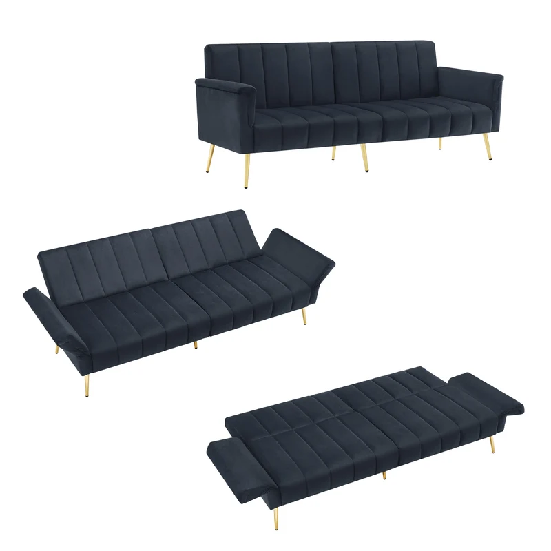 Canapé convertible 3 places noir en velours avec dossiers 5 positions MEZEDS