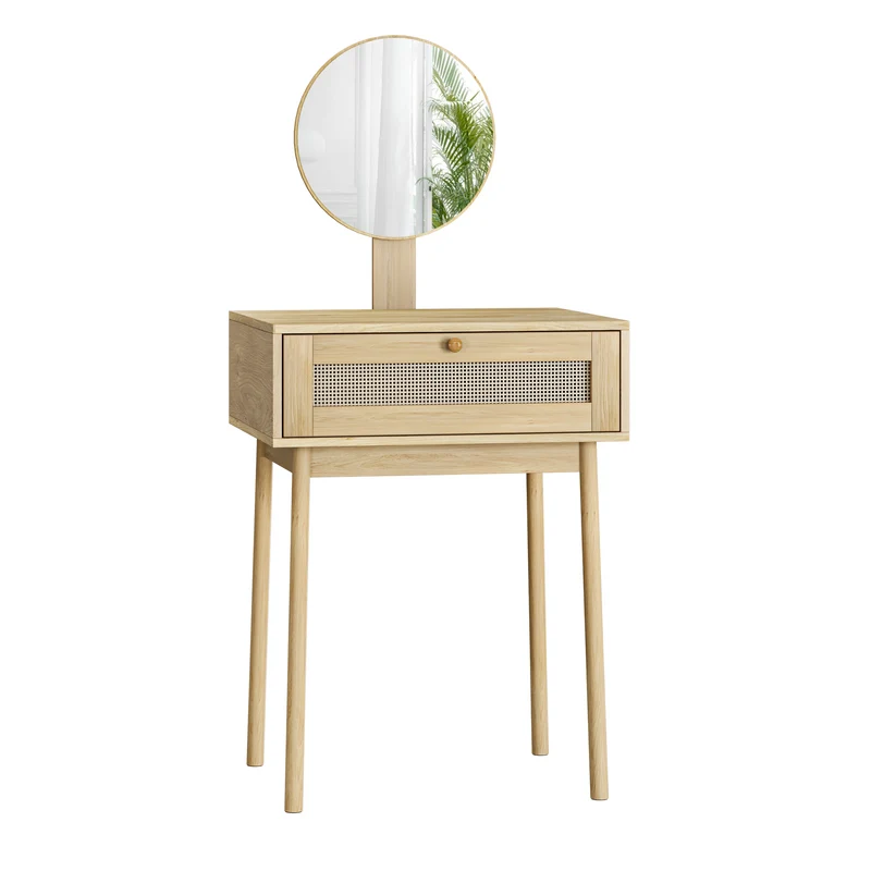 Coiffeuse bohème tiroir en rotin avec miroir (sans tabouret) 60*50*128cm HIZIED