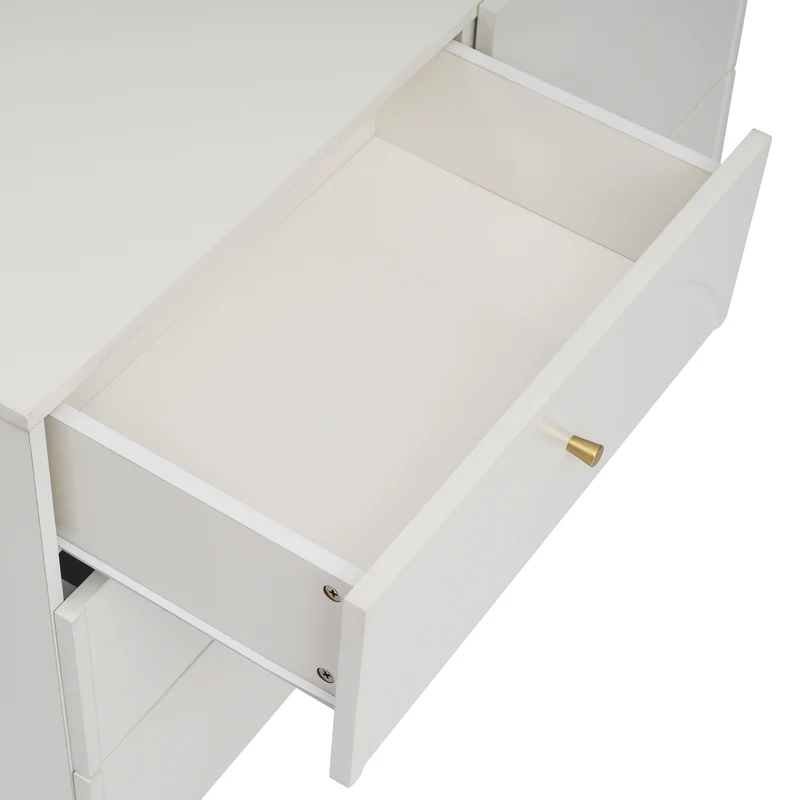 Buffet blanc 6 tiroirs façades incurvées pieds et poignées dorées TIGMALS