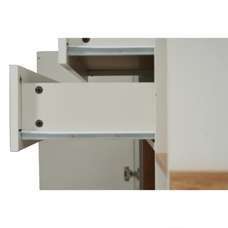 Buffet blanc brillant et effet bois 2 niches 2 tiroirs et 1 porte SHIELNIH
