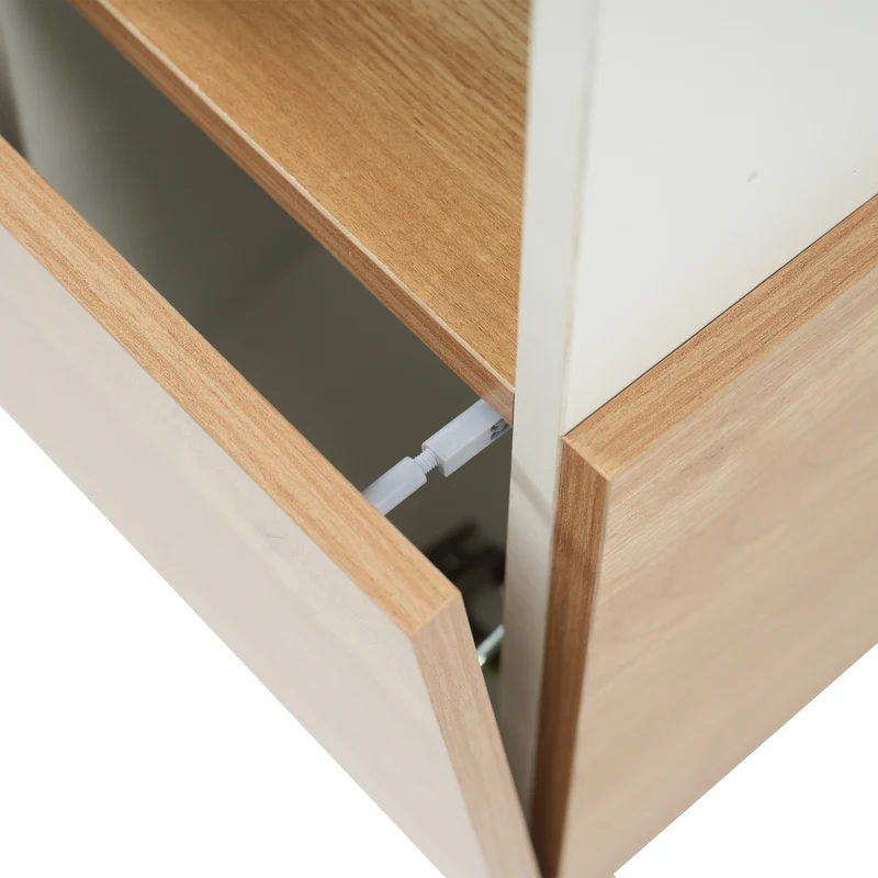 Buffet blanc brillant et effet bois 2 niches 2 tiroirs et 1 porte SHIELNIH