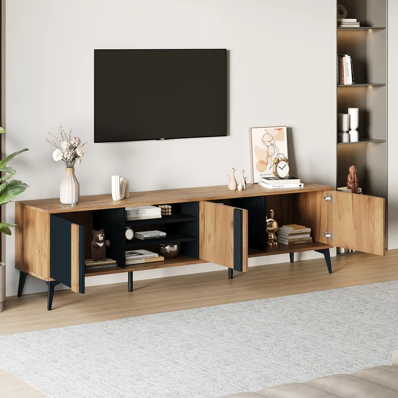 Meuble TV effet bois rustique 3 portes battantes 180*50*40cm ICAN