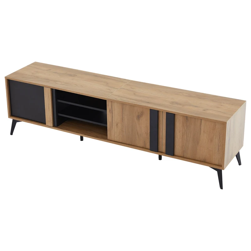 Meuble TV effet bois rustique 3 portes battantes 180*50*40cm ICAN