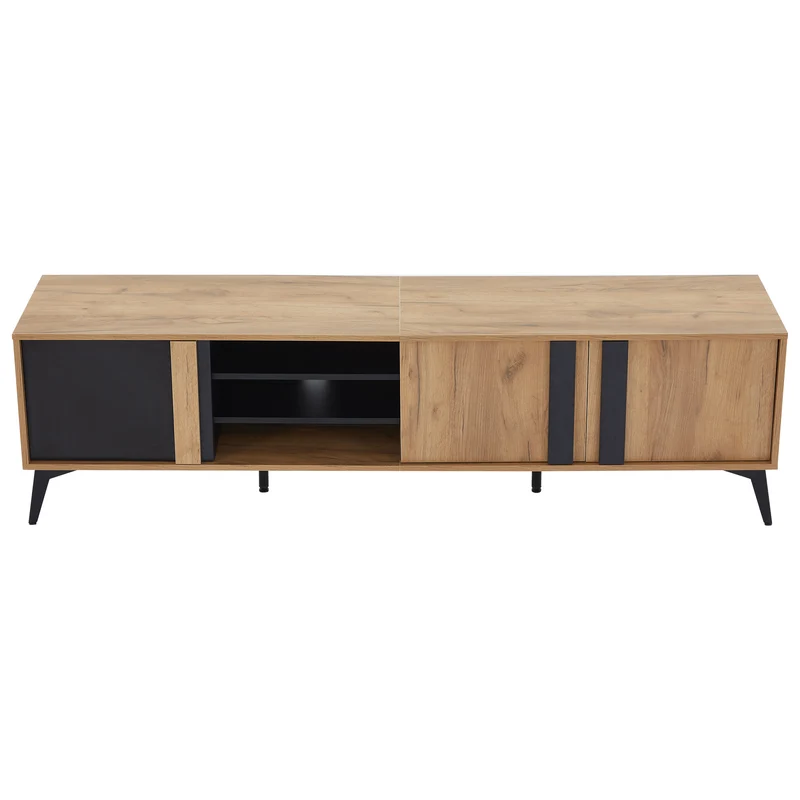 Meuble TV effet bois rustique 3 portes battantes 180*50*40cm ICAN
