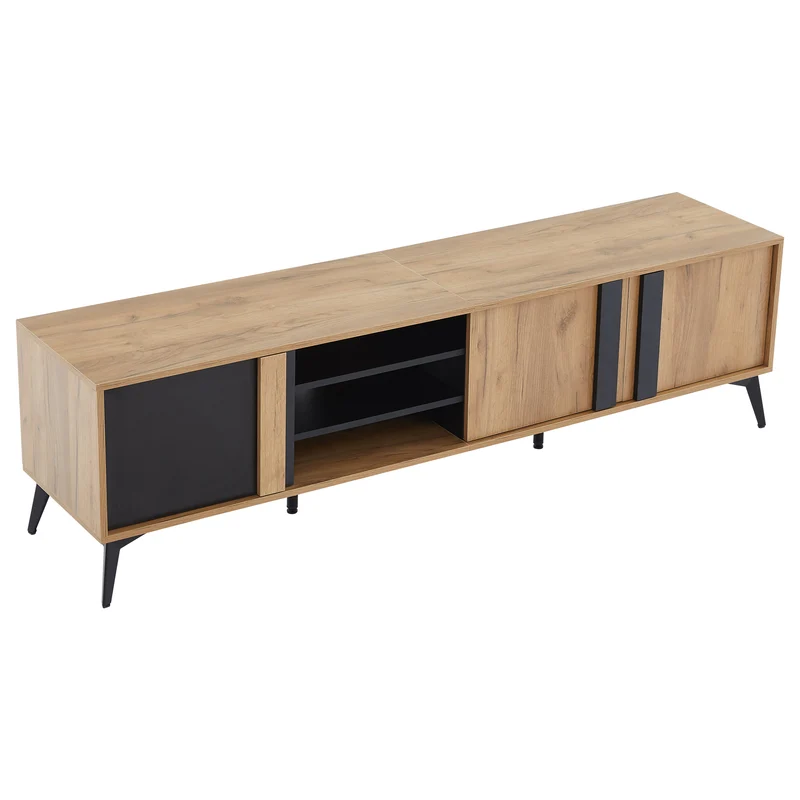 Meuble TV effet bois rustique 3 portes battantes 180*50*40cm ICAN