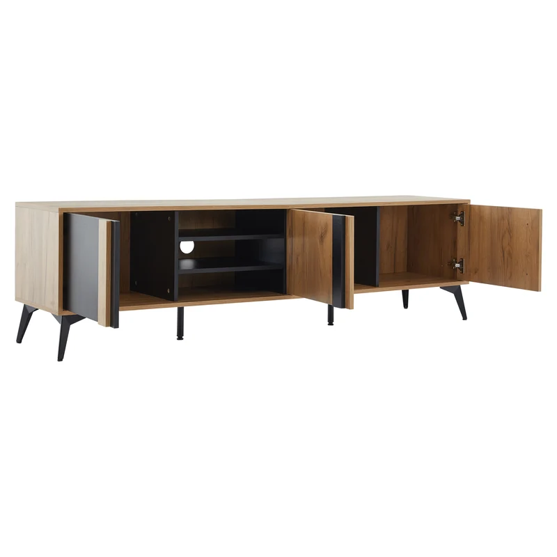 Meuble TV effet bois rustique 3 portes battantes 180*50*40cm ICAN
